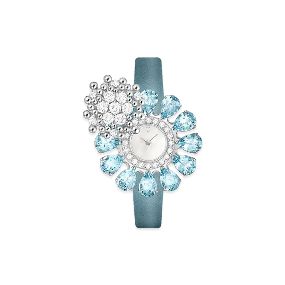 Van Cleef & Arpels Fleurette Secret watch "18K White gold/Aquamarine/Diamond/Mother-of-pearl"