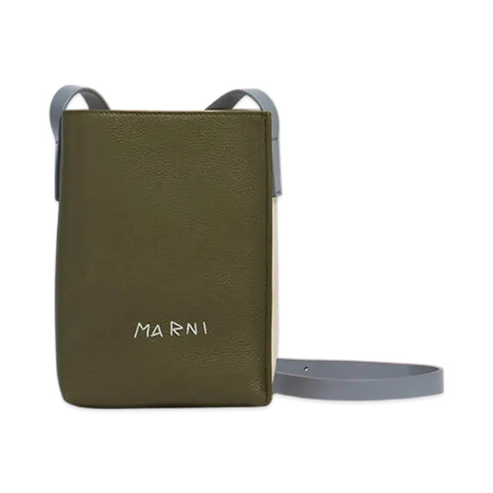 MARNI Museo Nano Bag in Leather with Marni Symbol Embroidery "Deep Sage/Shell/Storm Blue"