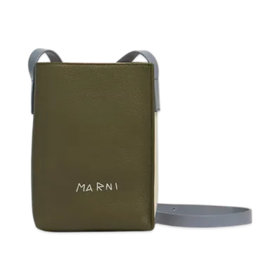 MARNI Museo Nano Bag in Leather with Marni Symbol Embroidery "Deep Sage/Shell/Storm Blue"