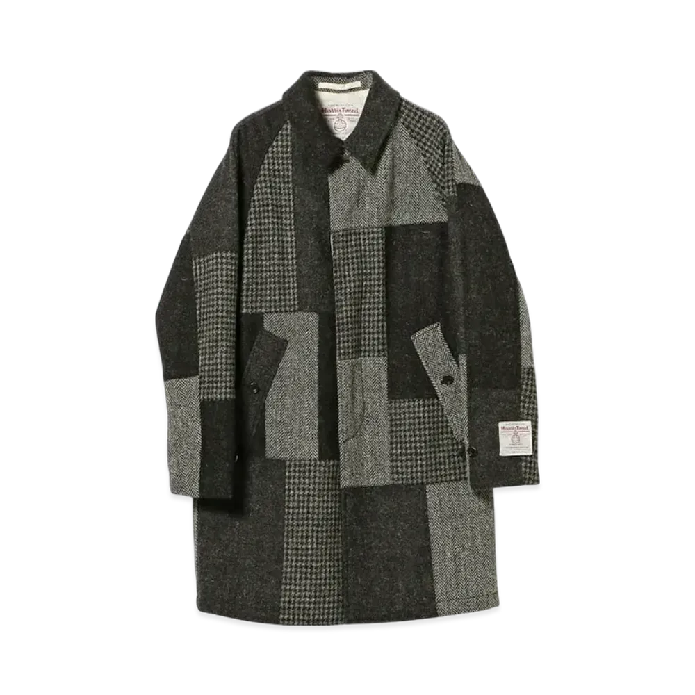 BEAMS Bal Collar Coat Harris Tweed Patchwork "Gray"