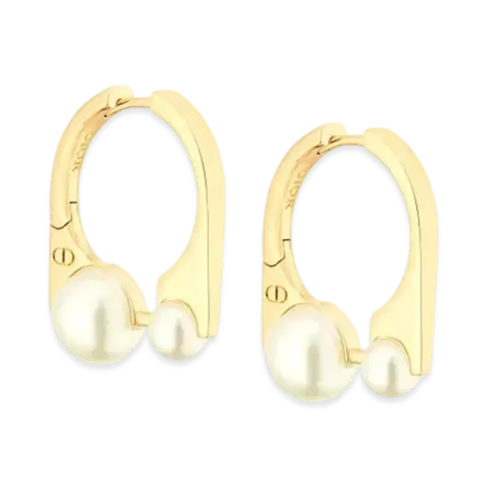 Dior Small Dior Tribales New Look Earrings Metal and Resin Pearls "Gold/White"