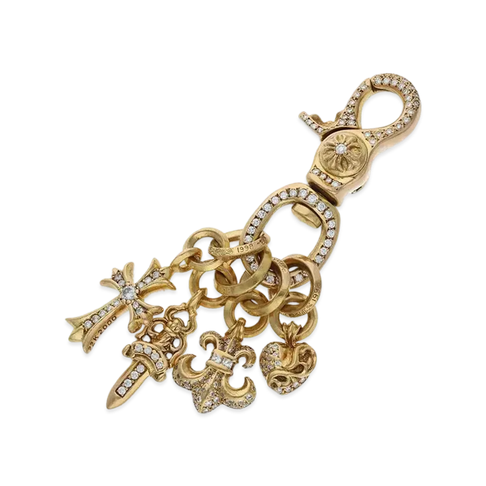 Chrome Hearts 22k Clip SWVL Cross Mulch Swivel Key Ring Pave Diamond Key Chain "Yellow Gold"