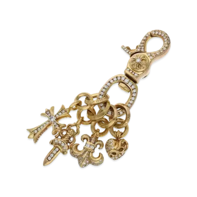 Chrome Hearts 22k Clip SWVL Cross Mulch Swivel Key Ring Pave Diamond Key Chain "Yellow Gold"