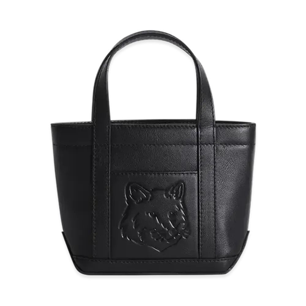 Maison Kitsune Fox Head Leather Mini Tote "Black"