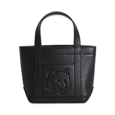 Maison Kitsune Fox Head Leather Mini Tote "Black"