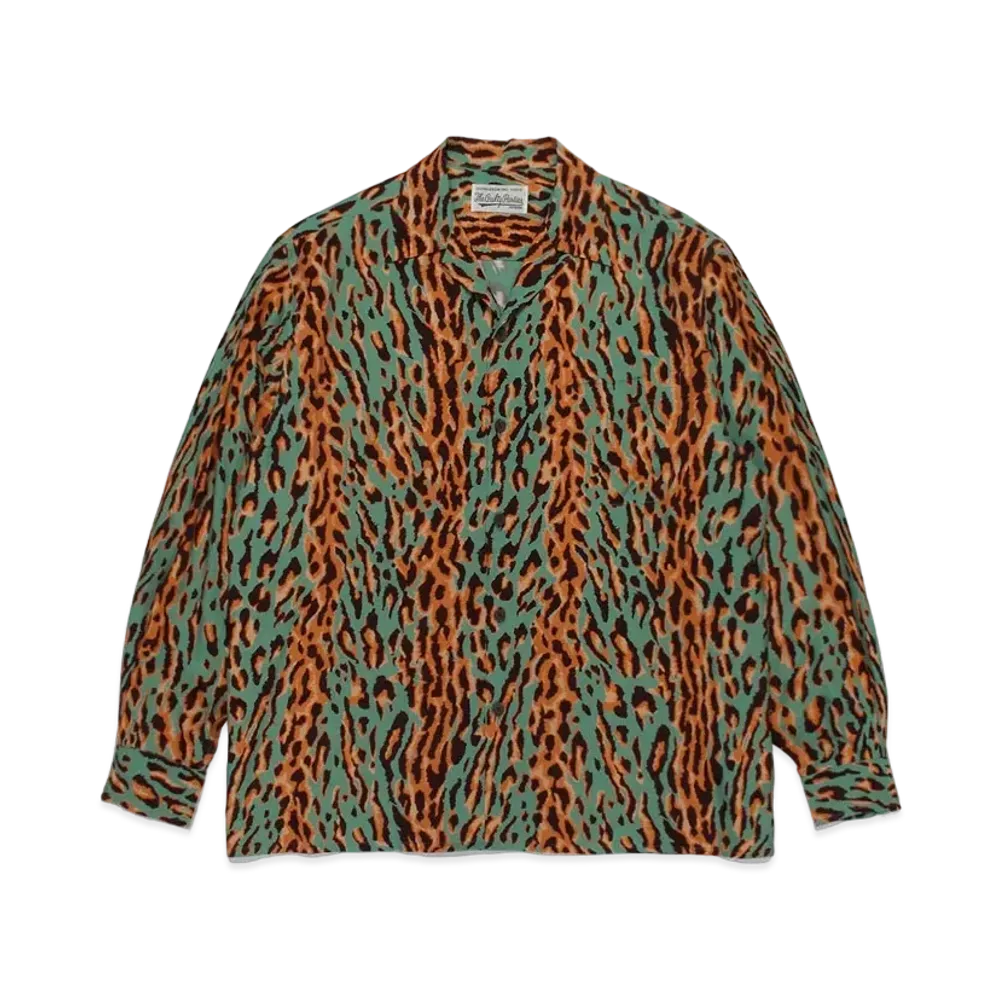 WACKO MARIA Leopard Open Collar Shirt "Green"