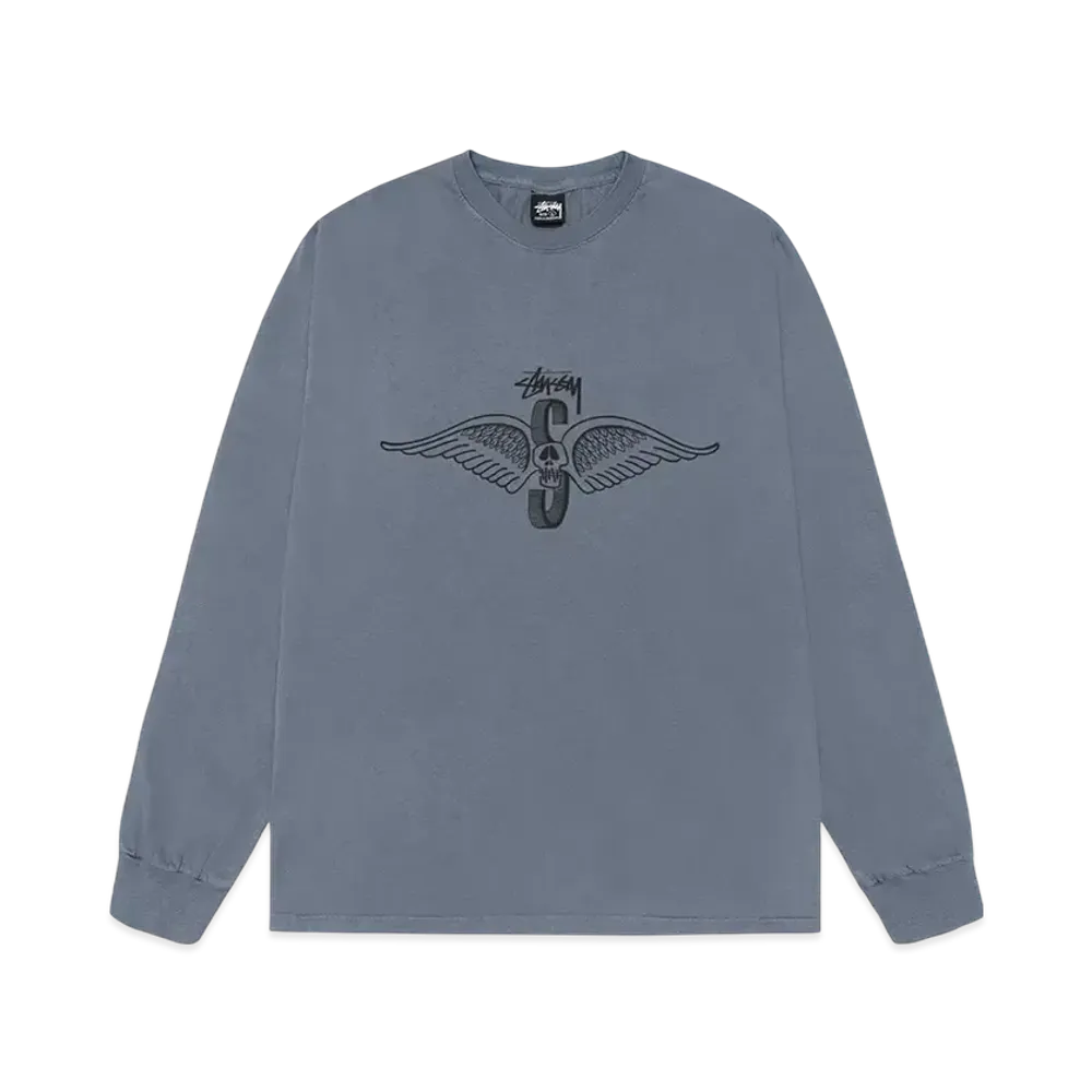 Stussy Skull Wings LS Tee Pigment Dyed "Navy"
