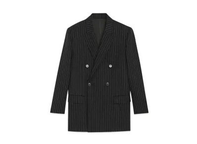 CELINE Rectangle Jacket / Striped Wool Fabric "Black/Chalk"