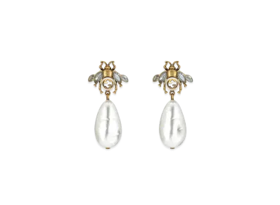 GUCCI Bee Earrings With Drop Pearls