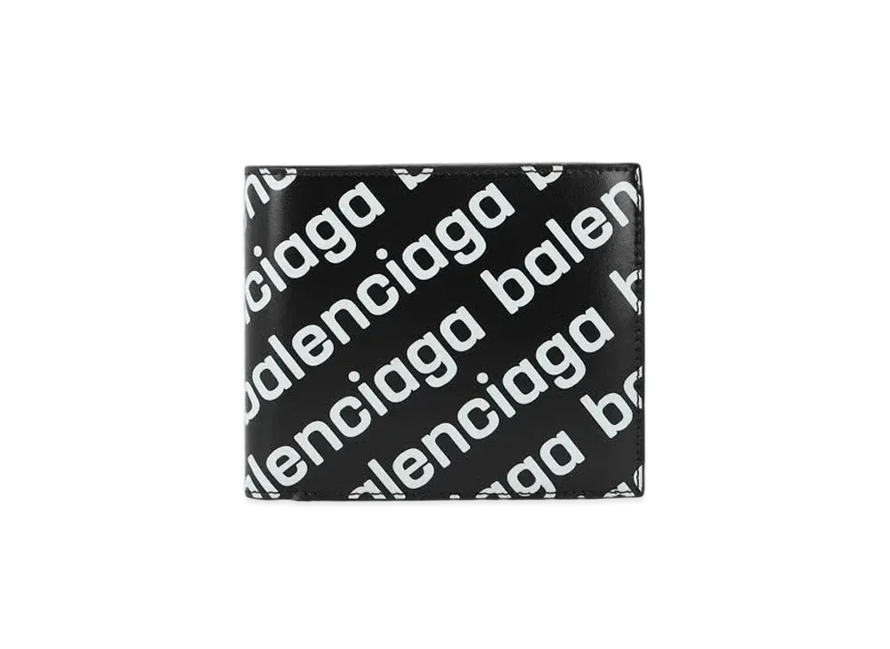 バレンシアガ キャッシュ スクエア フォールド コインウォレット リフレクティブプリント シャイニー スムースカーフスキン "ブラック" 59431523V731090