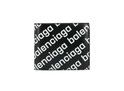 BALENCIAGA Cash Square Folded Coin Wallet In Reflective Printed Shiny Smooth Calfskin "Black"