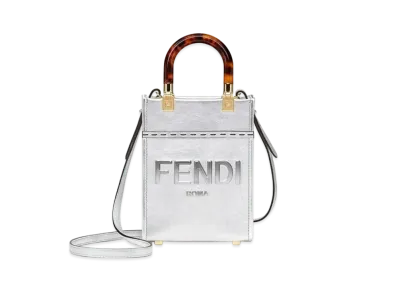 FENDI Sunshine Shopper Small Laminate Leather Shopper "Silver"