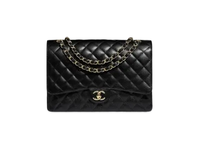 CHANEL Classic Maxi Hand Bag Grained Calfskin "Black"