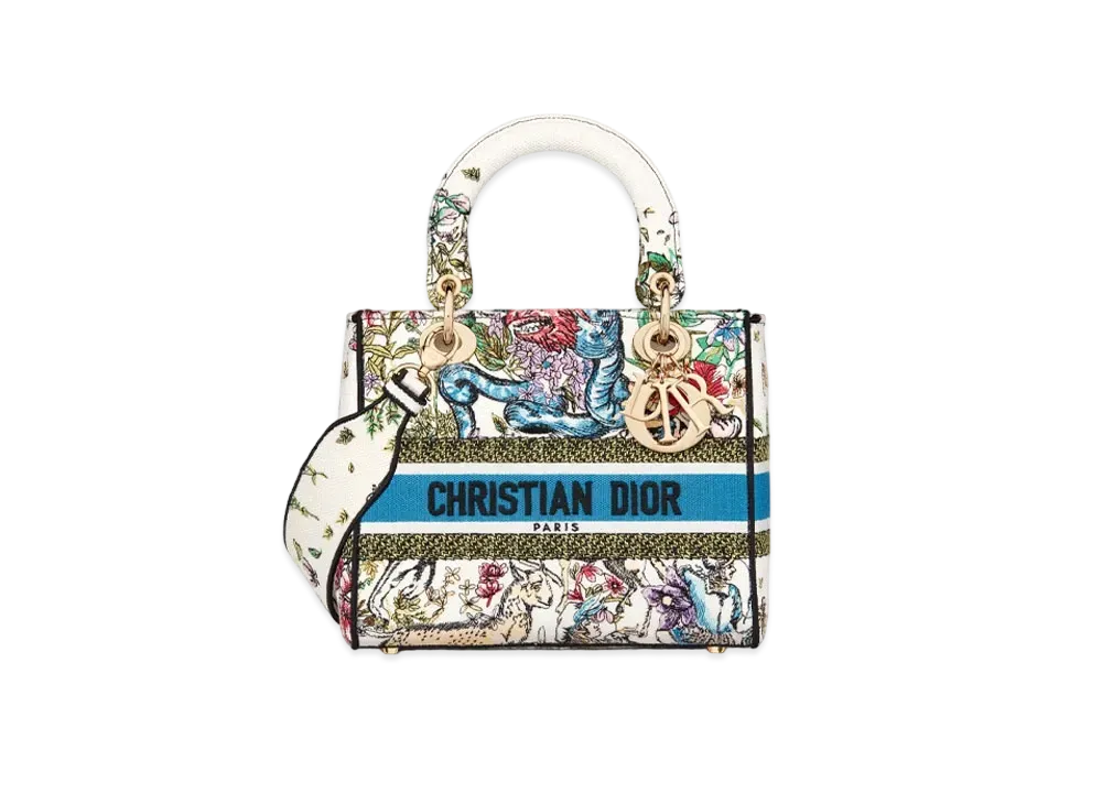 Dior Lady D-Lite Medium Bag D-Constellation Embroidery "Latte"