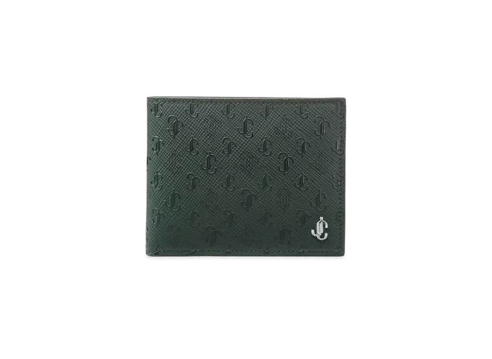 JIMMY CHOO MARK JC Logo Pattern Fabric Wallet "Dark Green"
