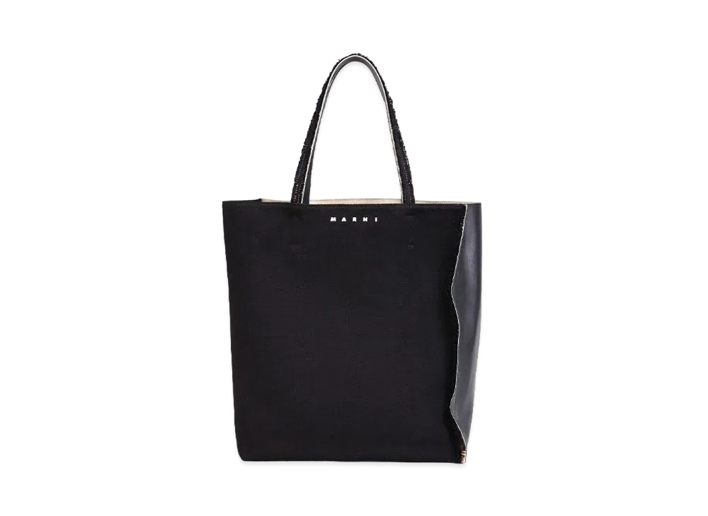 Marni Black Leather And Canvas Museo Soft Shopping Bag "Black"