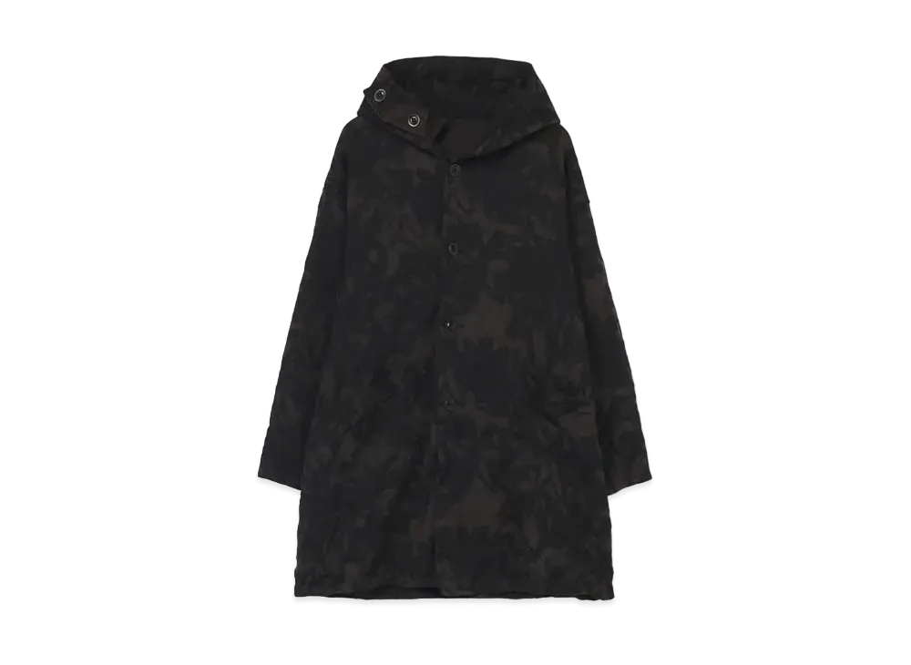 Yohji Yamamoto Y's FLOWER PRINT SHRINK HOODED COAT "Black"