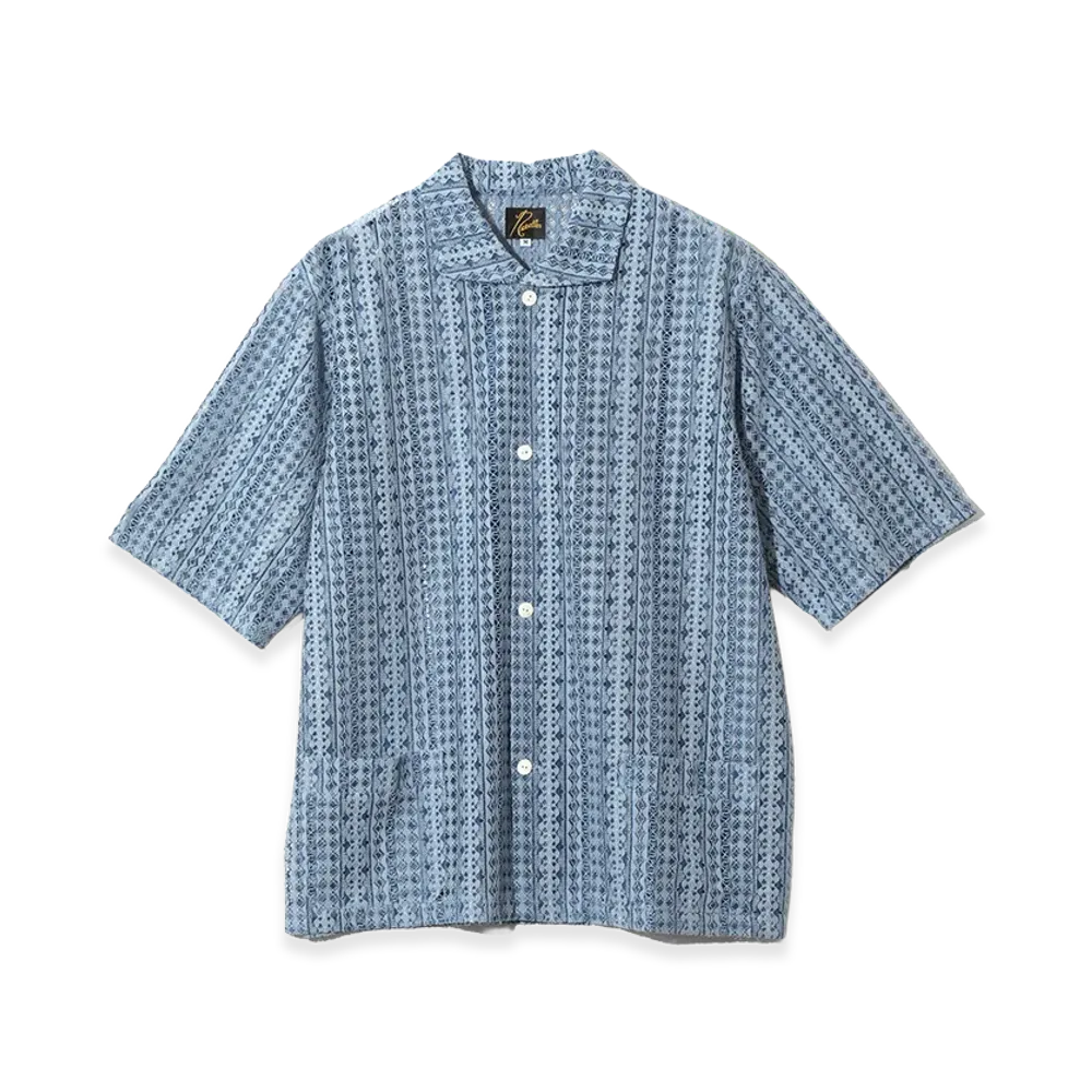 NEEDLES S/S Widespread Collar Shirt - Raschel Lace "Blue"