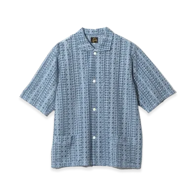 NEEDLES S/S Widespread Collar Shirt - Raschel Lace "Blue"