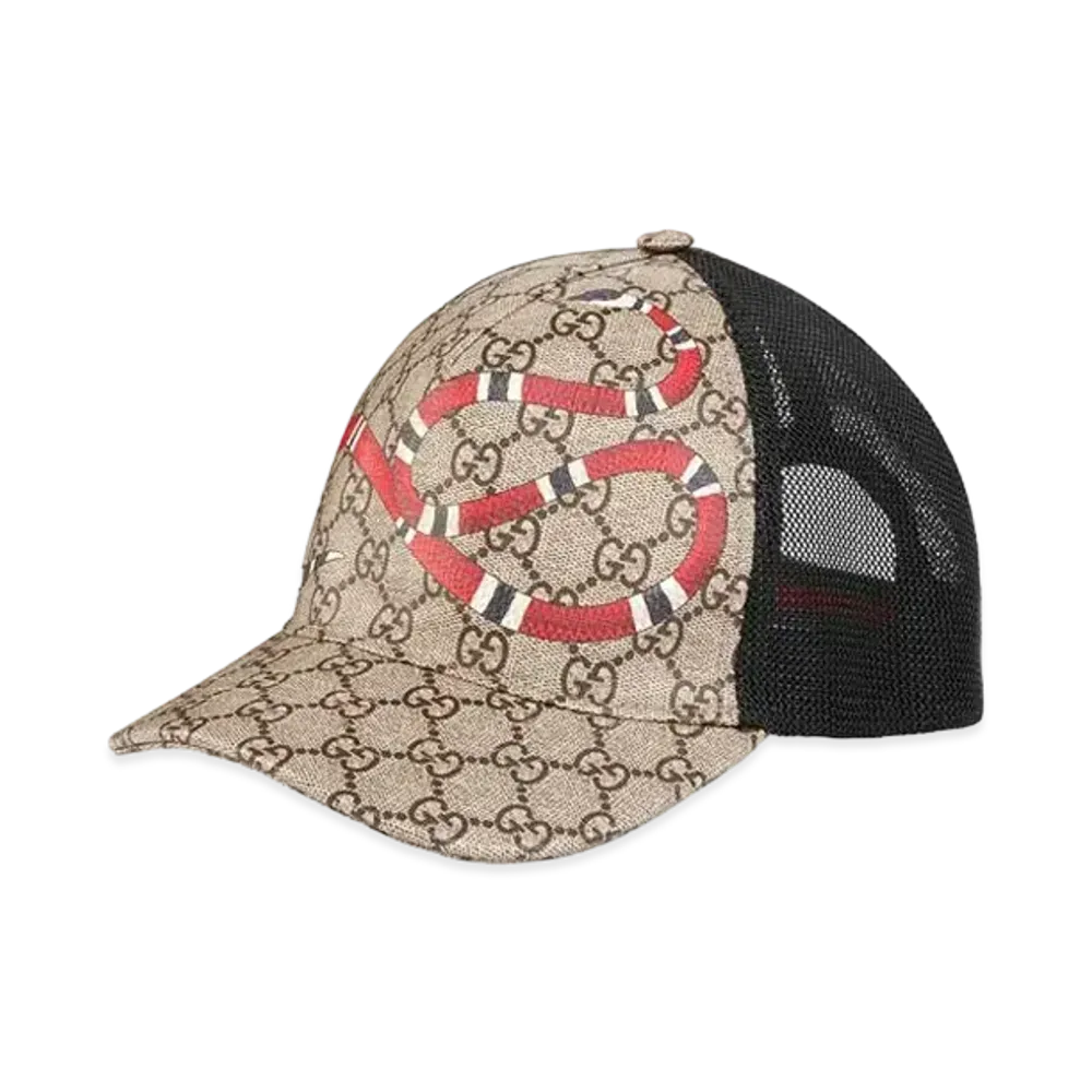 GUCCI Kingsnake Print GG Supreme Baseball Hat "Beige/Ebony"