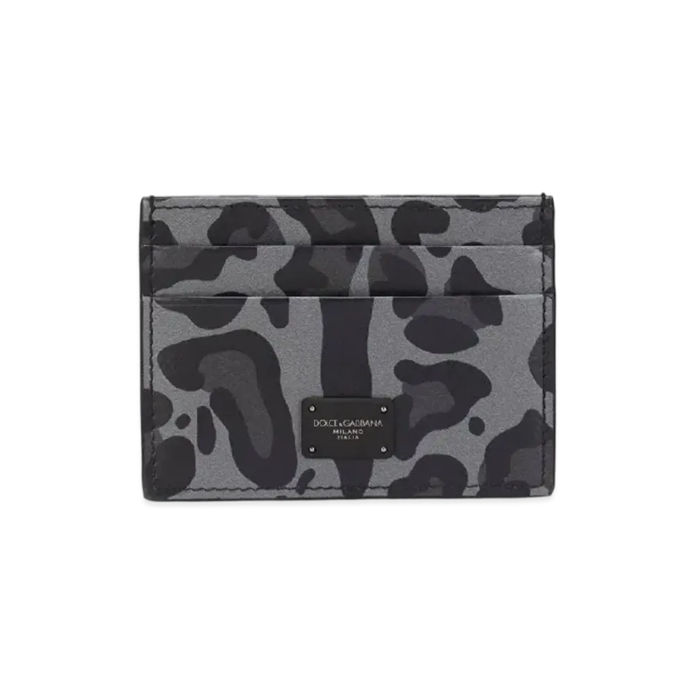Dolce&Gabbana Credit Card Holder Dauphine Calfskin Gray Base Leopard Print "Multicolor"