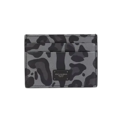 Dolce&Gabbana Credit Card Holder Dauphine Calfskin Gray Base Leopard Print "Multicolor"