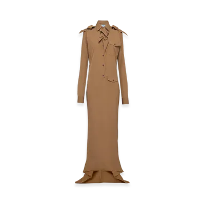 PRADA Women's Long Poplin Dress "Cork Beige"