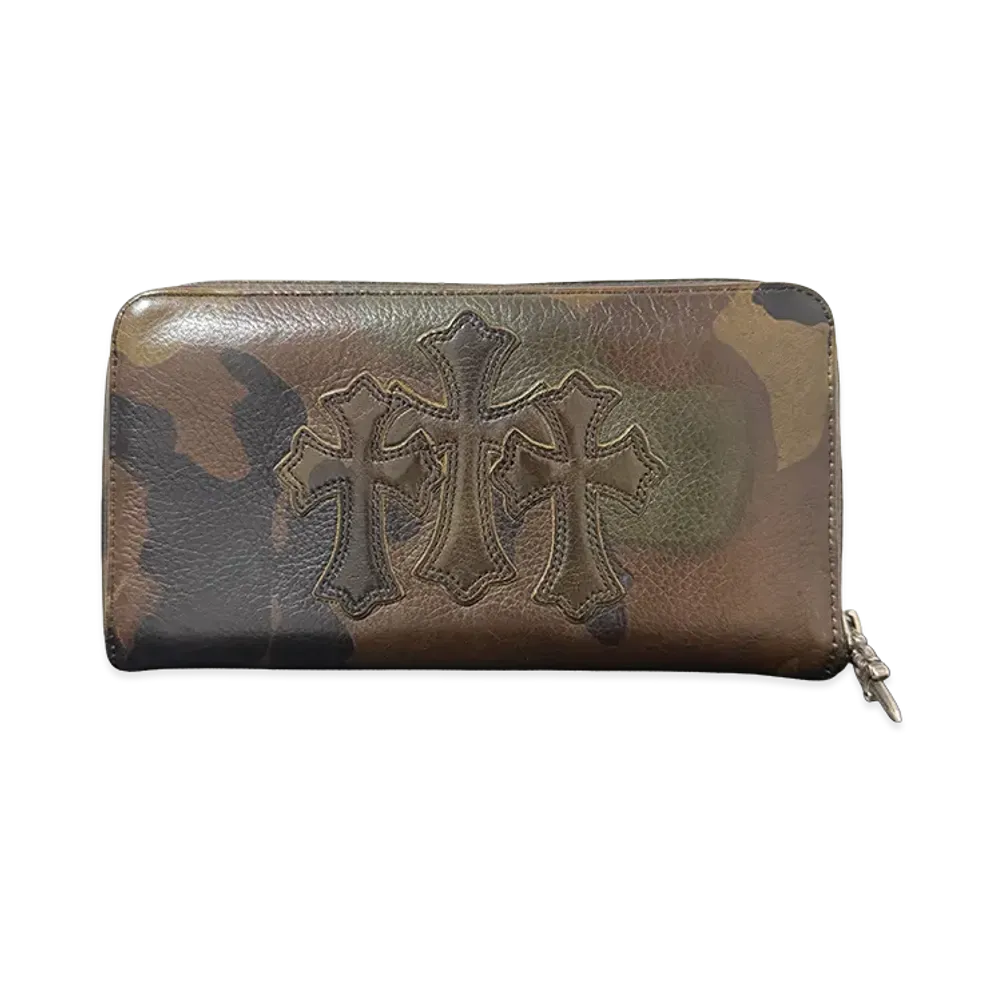 Chrome Hearts Camouflage 3 Cemetery Cross Leather Patch REC F ZIP Wallet "Camo"