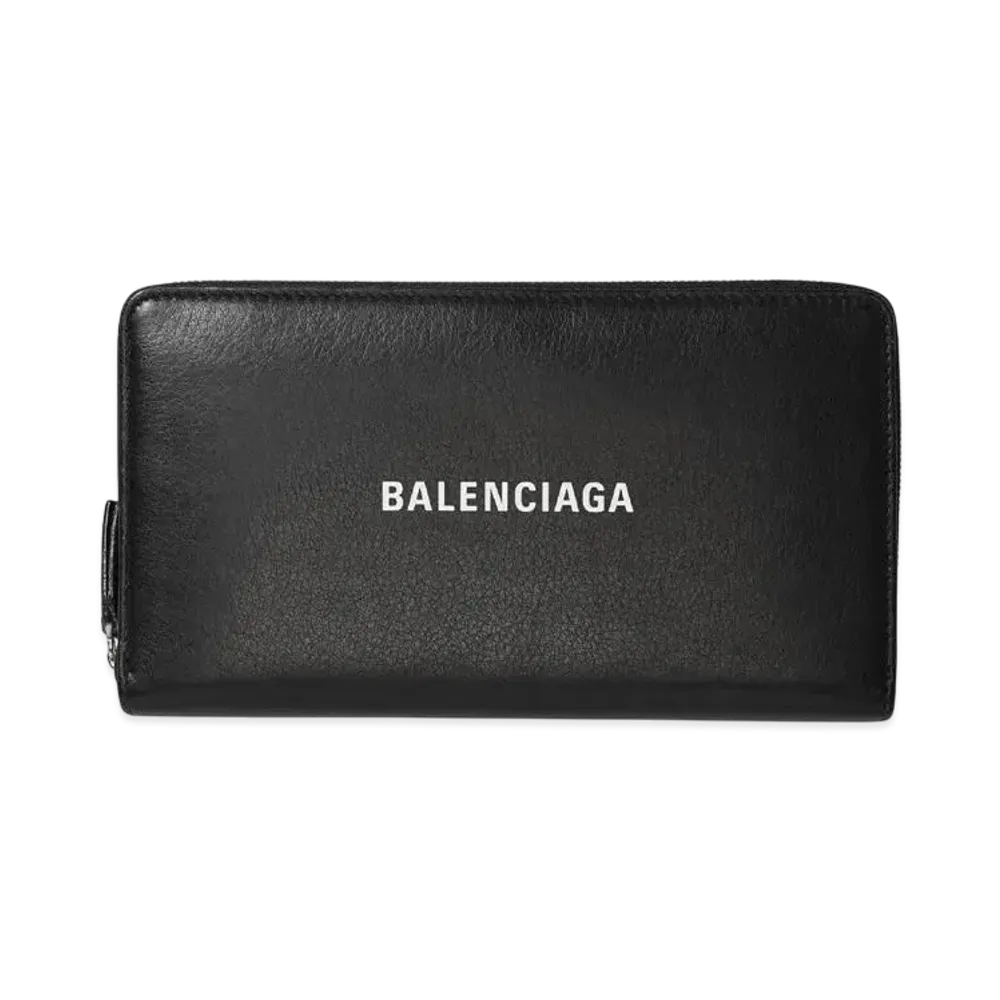 BALENCIAGA Logo Round Zip Leather Long Wallet "BLACK"