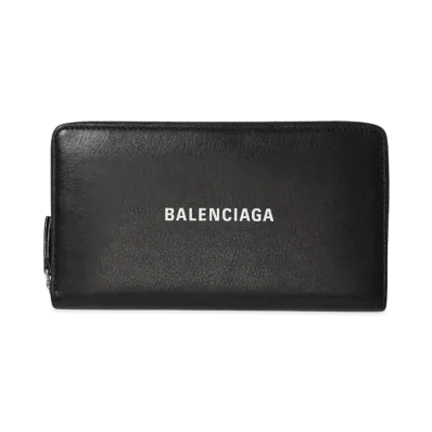 BALENCIAGA Logo Round Zip Leather Long Wallet "BLACK"
