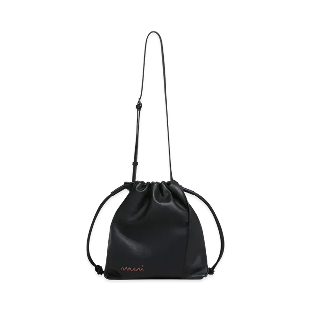 MARNI Chou Chou Medium Drawstring Bag in Leather "Black"