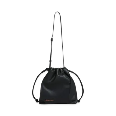 MARNI Chou Chou Medium Drawstring Bag in Leather "Black"