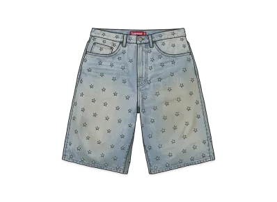 Supreme Stars Studded Baggy Denim Short "Washed Indigo"