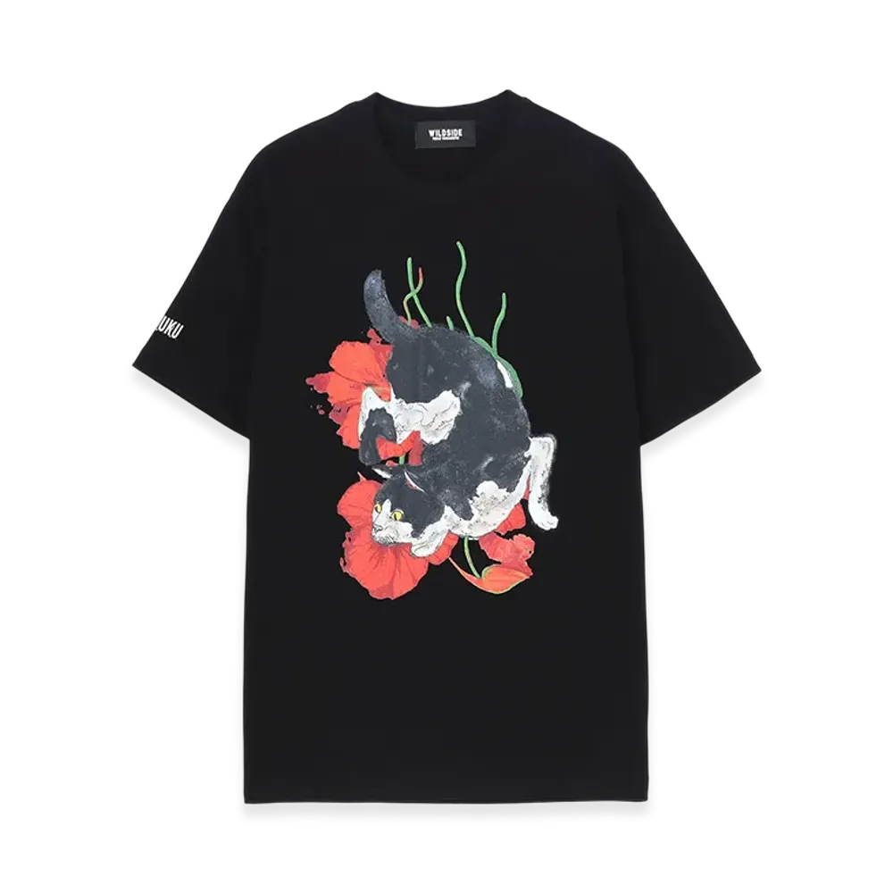 WILDSIDE YOHJI YAMAMOTO Harajuku Cat And Flower SS T-Shirt "Black"