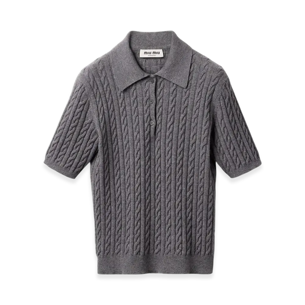 MIU MIU Women's Cashmere Polo Shirt "Steel Grey"