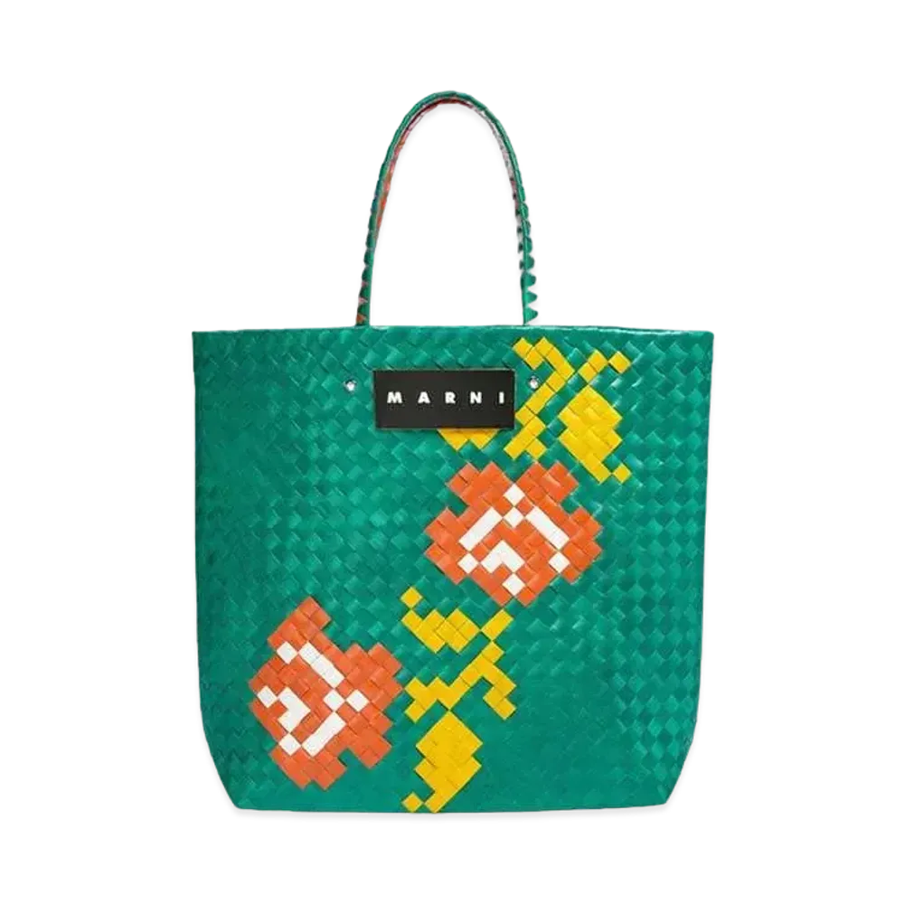 Marni Green Flower Motif Marni Market Bora Medium Bag "Emerald"