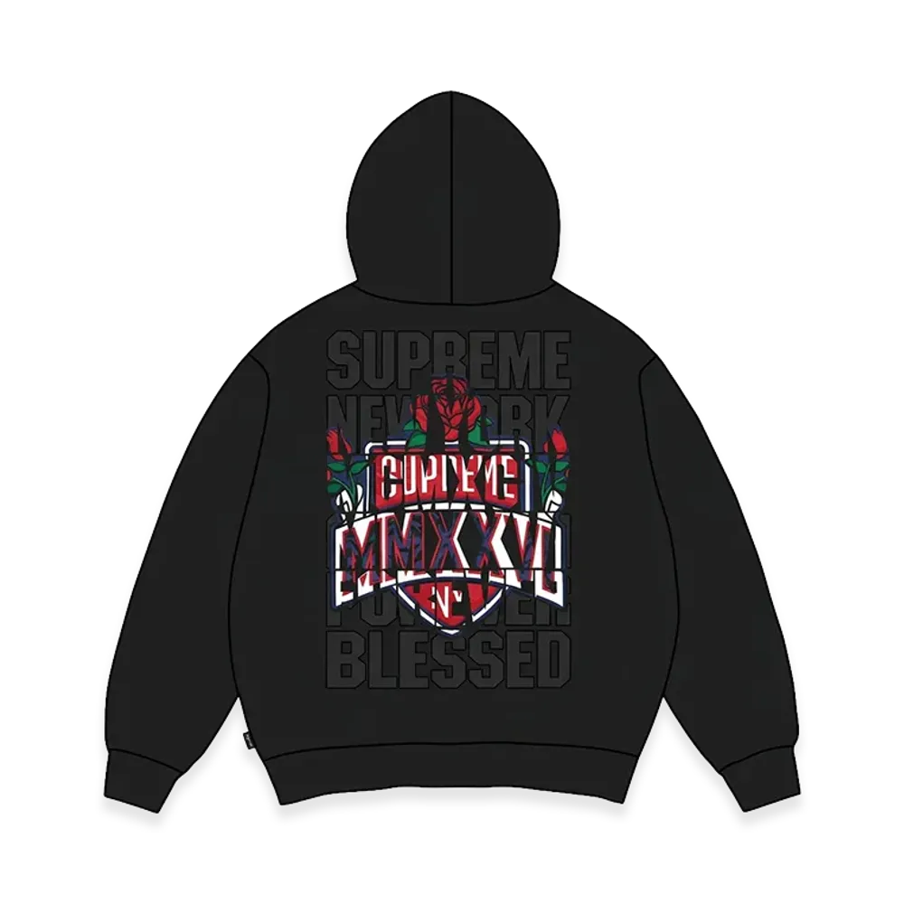 Supreme Blessed Applique Zip Up Hooded Sweatshirt "Black"