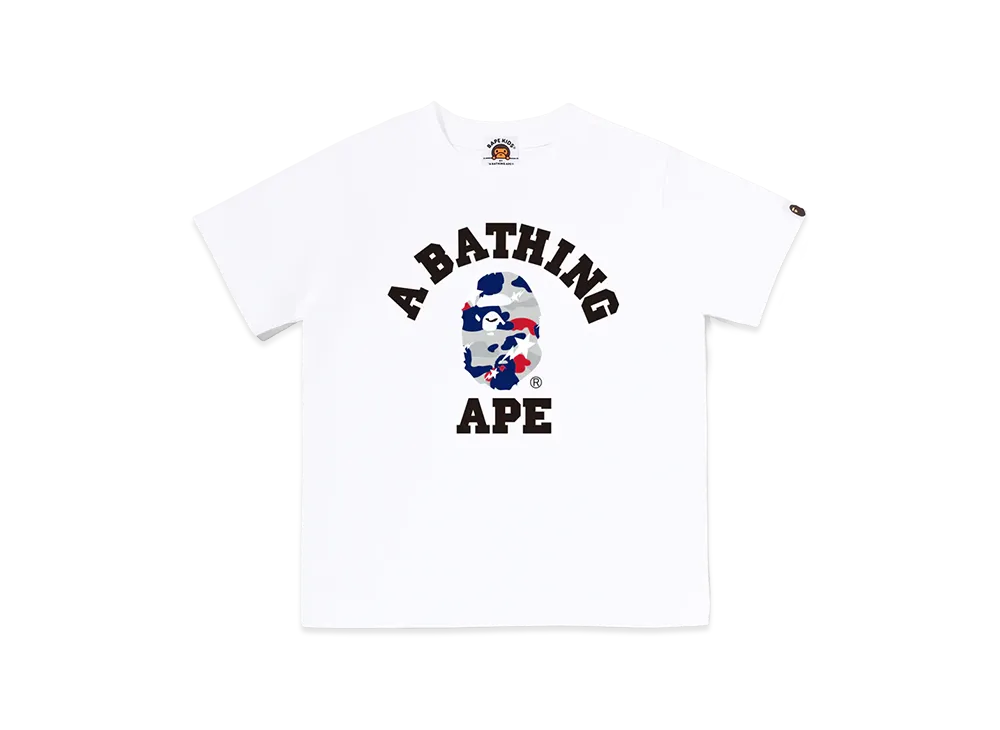 A BATHING APE Kids Sta Strike Camo College Tee "White/White"