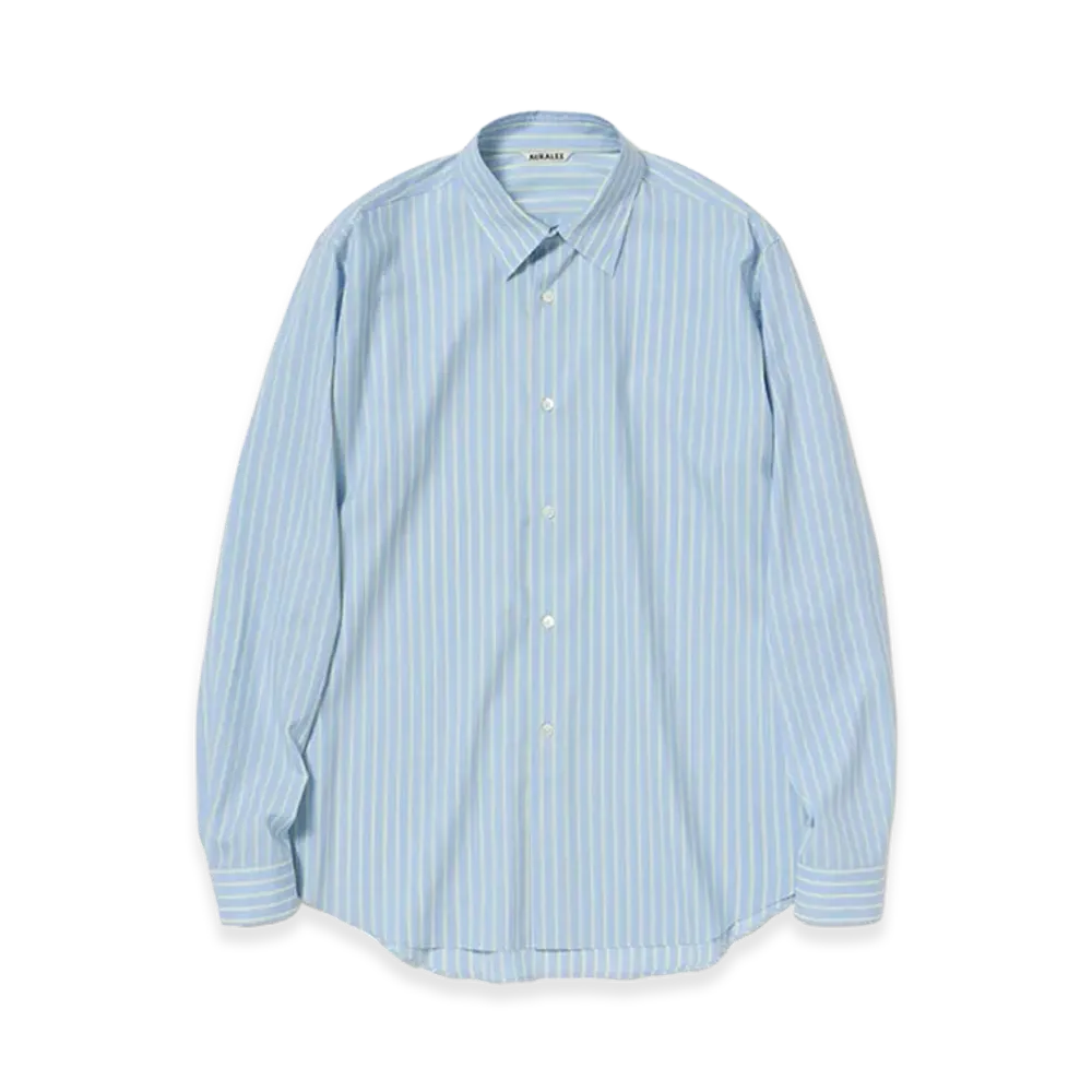 AURALEE Super Fine Wool Stripe Shirt "Sax Blue Lime Stripe"
