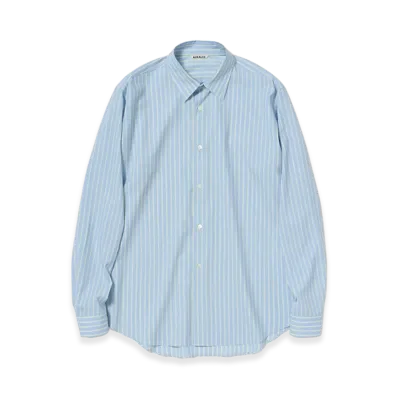 AURALEE Super Fine Wool Stripe Shirt "Sax Blue Lime Stripe"