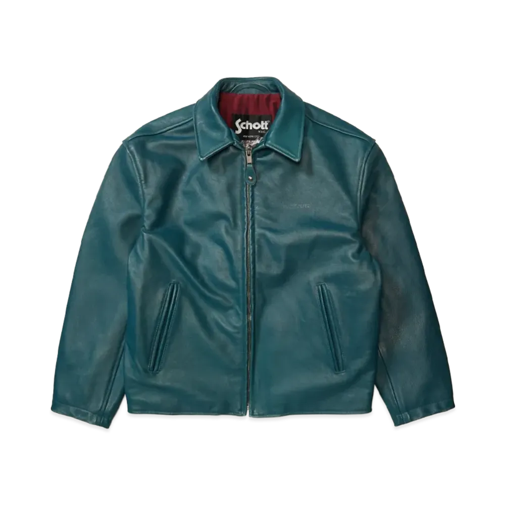 Supreme x Schott Leather Racer Jacket "Teal"