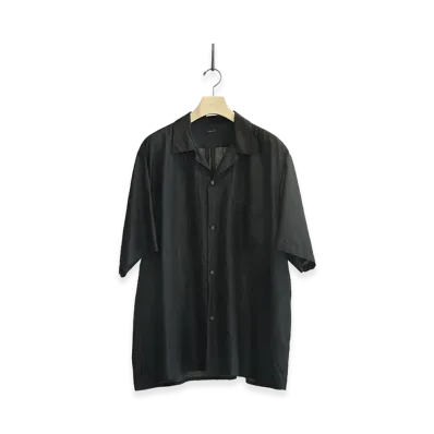 COMOLI Wool Silk Short Sleeve Open Collar Shirt "Brown"