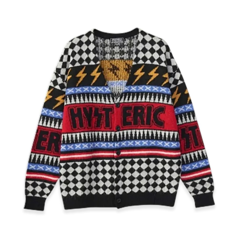HYSTERIC GLAMOUR Thunder Pattern Jacquard Cardigan "Gray"
