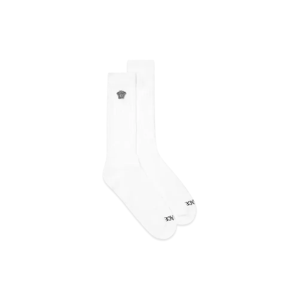 Versace Embroidered Medusa Ribbed Socks "Black/White"