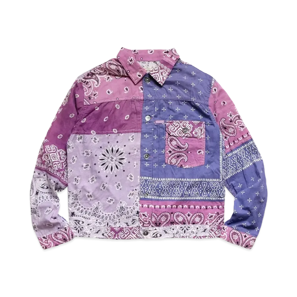 KAPITAL GAUZE BANDANA PATCHWORK 1ST JACKET "Light Purple"