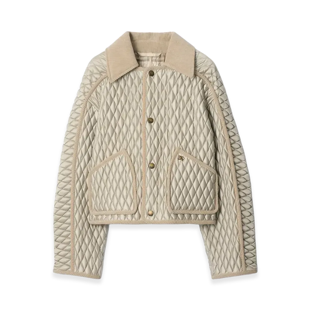 Burberry Women's Cropped Quilted Nylon Floriston Jacket "Wisp Grey"