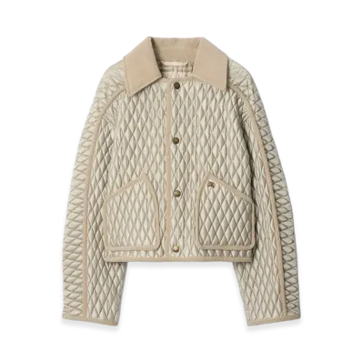Burberry Women's Cropped Quilted Nylon Floriston Jacket "Wisp Grey"