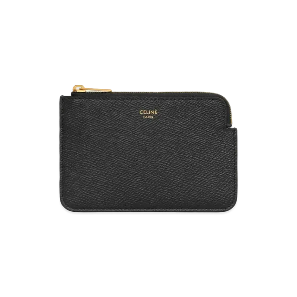 CELINE Coin & Card Pouch with Hook in Grained Calfskin "Black"