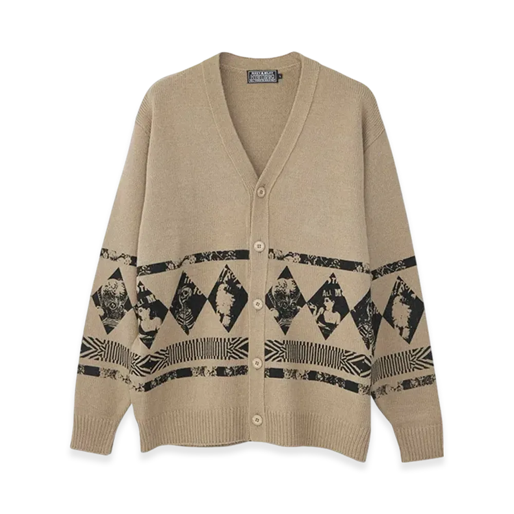 HYSTERIC GLAMOUR Destroy All Monsters Dam Argylle Cardigan "Beige"