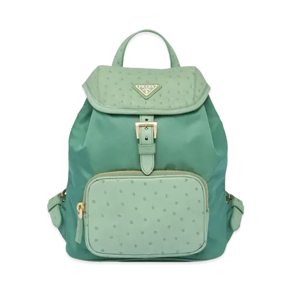 PRADA Re Nylon Ostrich Leather Backpack "Salvia Green"
